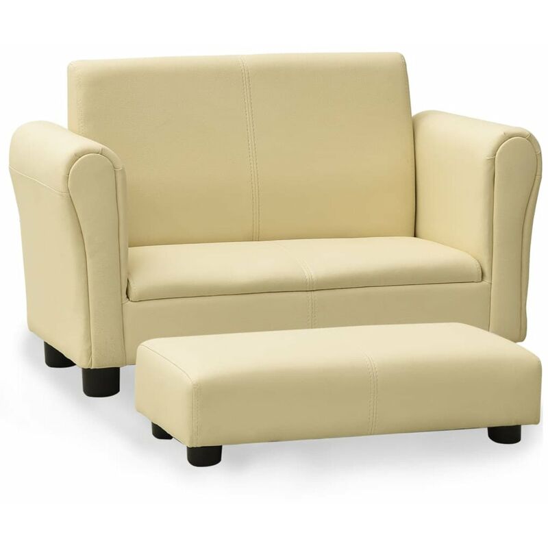 

Sofa infantil con taburete de cuero sintetico blanco crema