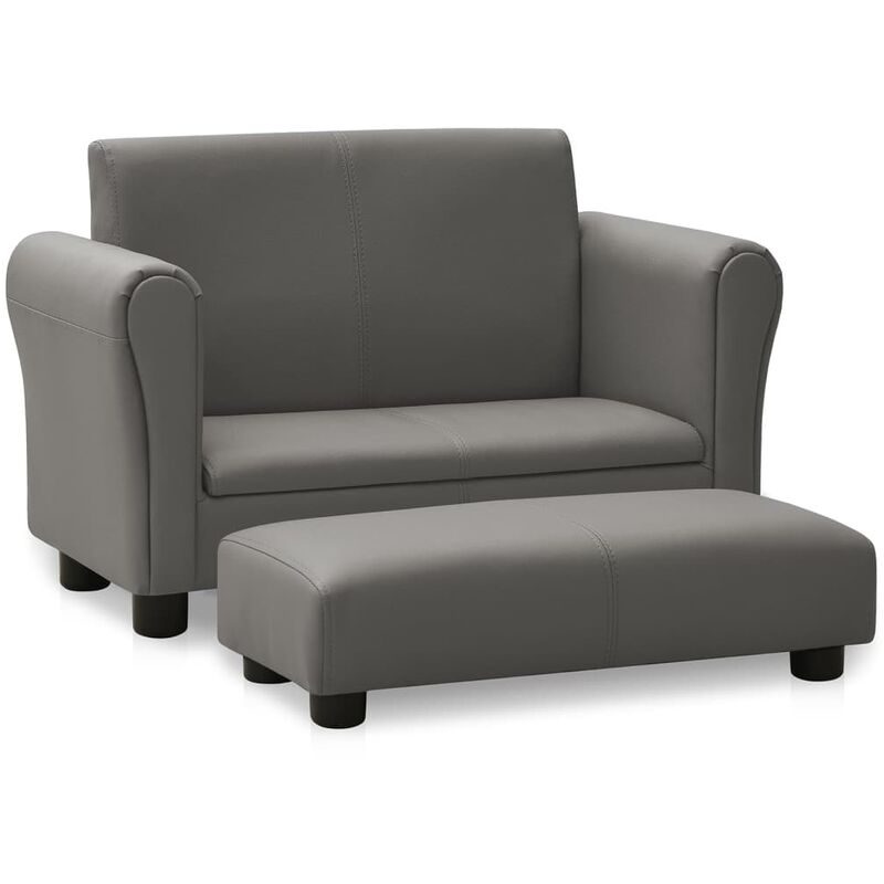 

Sofá infantil con taburete de cuero sintético gris