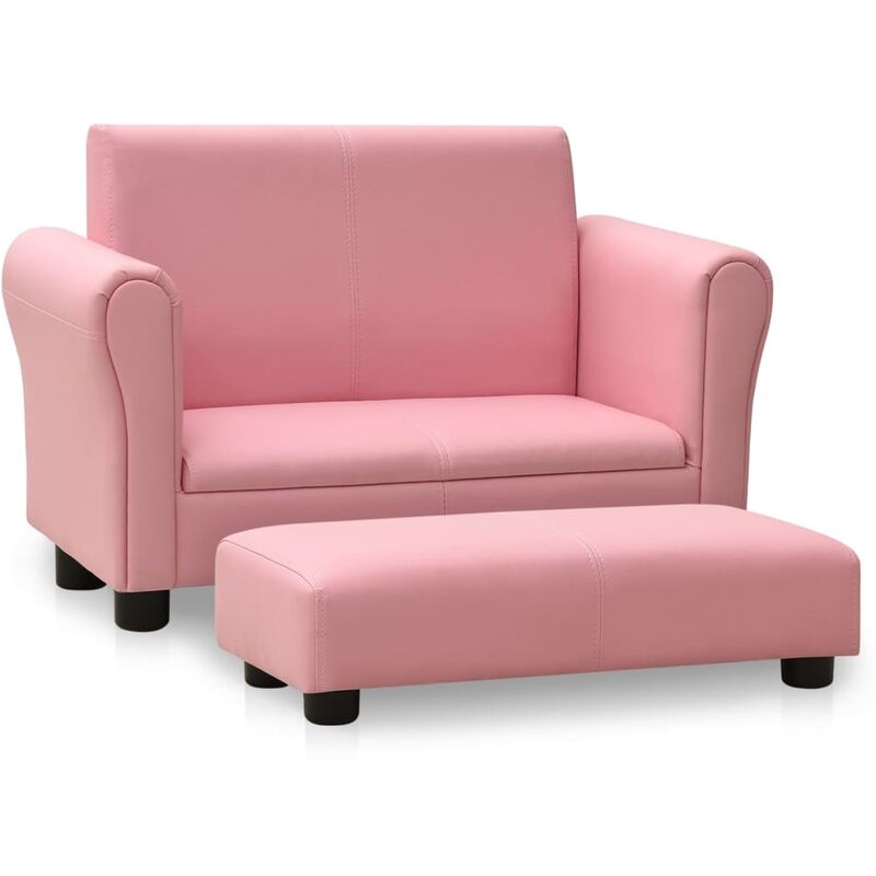

Sofá infantil con taburete de cuero sintético rosa