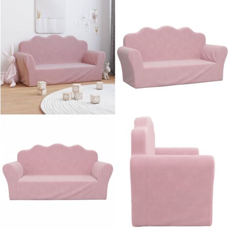 Sofá infantil de 2 plazas de felpa suave rosa - Sofá de felpa suave - Sofá para niños