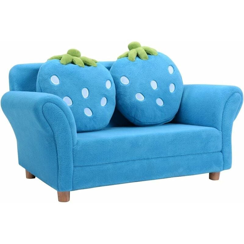 

Sofá Infantil Sillón para Niños Taburete Asiento 90x54,8x48cm Terciopelo Coral con 2 Almohadas Azul
