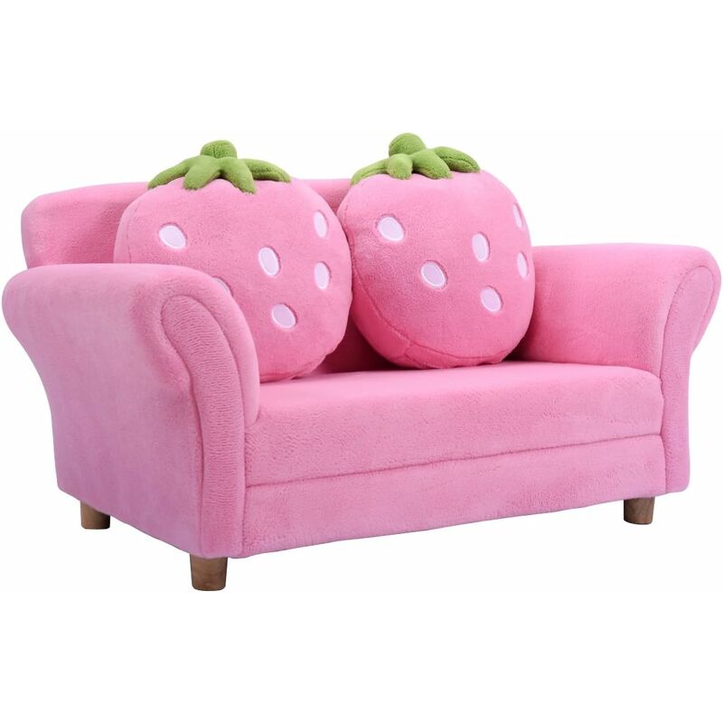 

Sofá Infantil Sillón para Niños Taburete Asiento 90x54,8x48cm Terciopelo Coral con 2 Almohadas Rosa