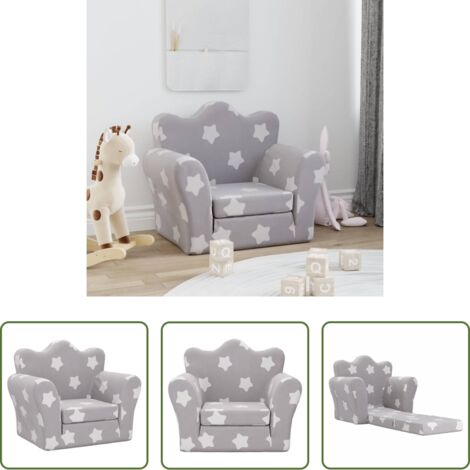 Sofá infantil -  Sofá cama de niños felpa suave gris claro con estrellas