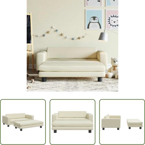 Sofá infantil -  Sofá para niños y reposapiés cuero sintético crema 100x50x30 cm