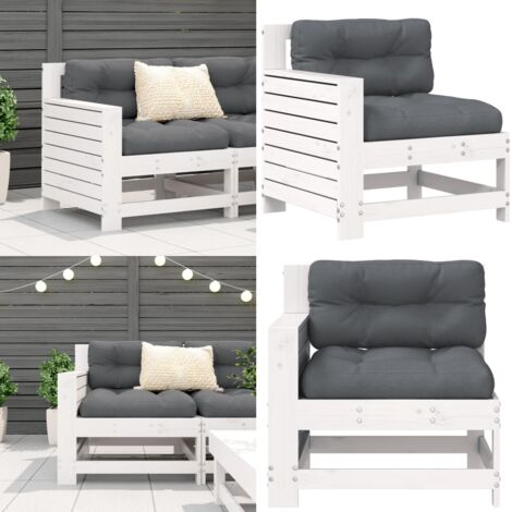Sofá jardín con reposabrazos y cojín madera maciza pino blanco - Madera de pino - Cojín de asiento