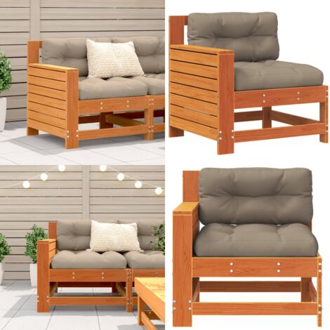 Sofá jardín con reposabrazos y cojín madera pino marrón cera - Madera de pino - Cojín de asiento