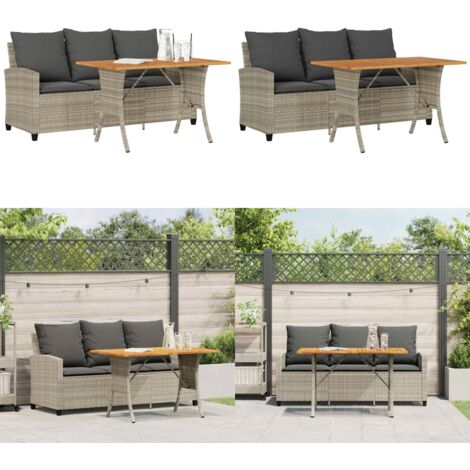 Sofá jardín de 3 plazas con cojín y mesa gris claro - Cojín para sofá - Mesa de jardín
