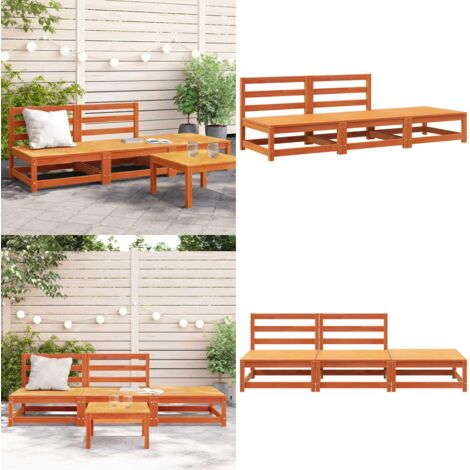 Sofá jardín sin reposabrazos con reposapiés madera pino marrón - Sofá de exterior - Sofá de madera