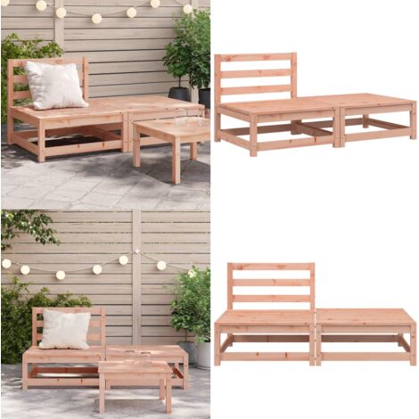 Sofá jardín sin reposabrazos con taburete madera maciza Douglas - Madera maciza - Taburete de exterior