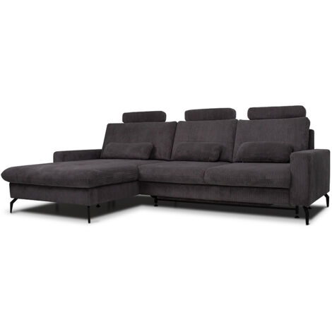 Sofa L Form Beata, Anthrazit, 302 x 180 cm mit Bettkasten, Vitalispa