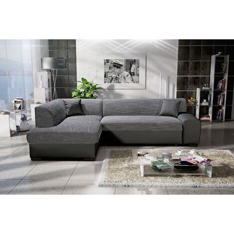 Sofa L-Form Minos-P links - mit Schlaffunktion - Grau - Blau, Grau