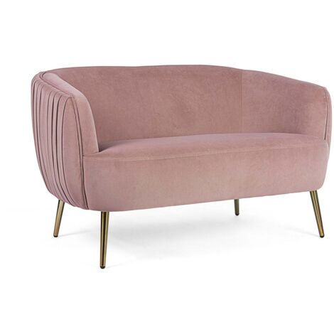 Sofa "Linsay" 2-Sitzer antikrosa aus Samt mit Messingfüßen 129 cm