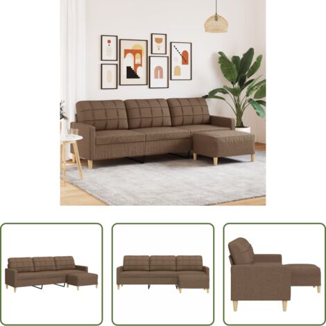 Sofá marrón -  Sofá de 3 plazas con taburete de tela marrón 210 cm