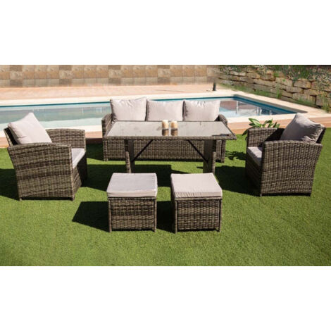 SALDOSYSTOCKS Sofa + Mesa + 2 Sillones+ 2 pufs de Ratan PE. Muebles de Jardin y Terraza