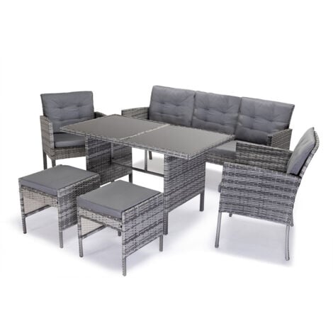 SALDOSYSTOCKS Sofa + Mesa + 2 Sillones + 2 pufs Ratan PE. Muebles de Jardin y Terraza Andy.