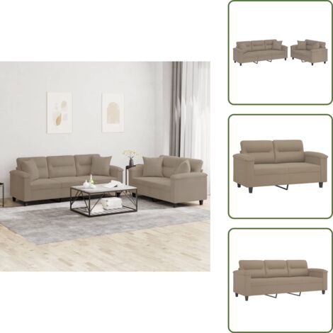 Sofá microfibra - vidaXL Juego de sofás con cojines 2 piezas tela microfibra gris taupe - Sofá gris taope