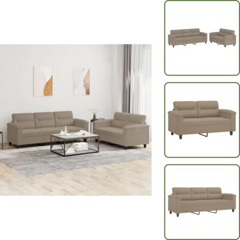 Sofá microfibra - vidaXL Juego de sofás con cojines 2 piezas tela microfibra taupe - Sofá gris taope