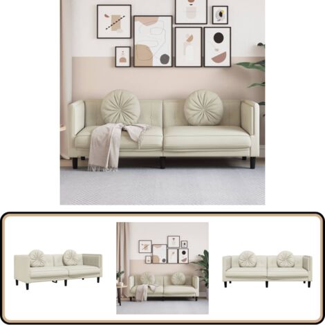 Sofa mit Kissen 3-Sitzer Creme Samt - Samtsofa - Wohnzimmersofa - 3-Sitzer Sofa - Creme Sofa - Modernes Sofa