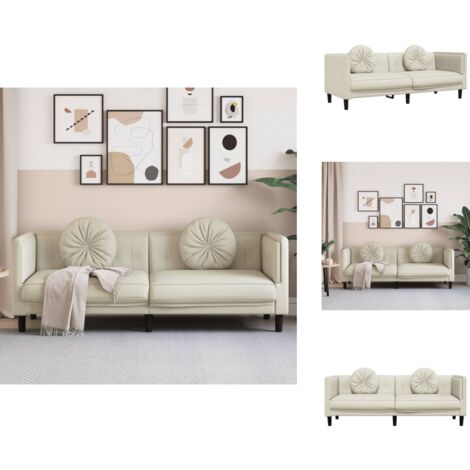 Sofa mit Kissen 3-Sitzer Creme Samt - Samtsofa - Wohnzimmersofa - 3-Sitzer Sofa - Creme Sofa - Modernes Sofa