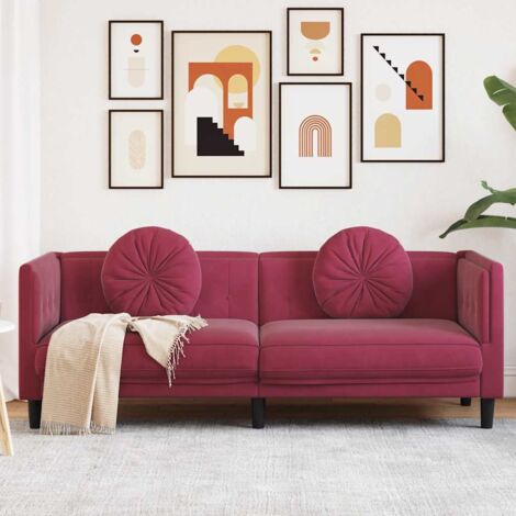 Sofa mit Kissen 3-Sitzer Weinrot Samt vidaXL100229
