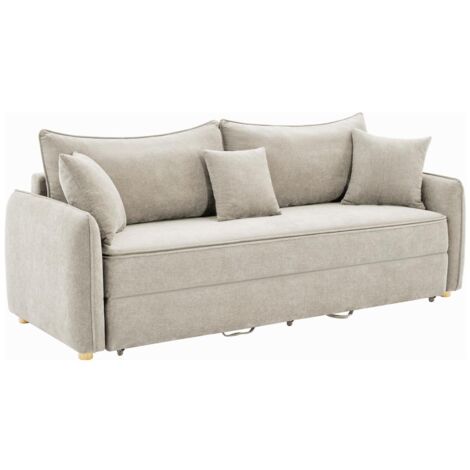 VENTE-UNIQUE Sofa mit Schlaffunktion 3-Sitzer - Sitzfläche mit Memory Schaum - Stoff - Beige - TORNOLO