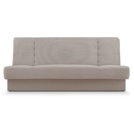 E-MEUBLES Sofa mit Schlaffunktion und Bettkasten Klappsofa Schlafsofa Clic-Clack Couch für Wohnzimmer Federkern Sofagarnitur Polstersofa Cordstoff - CYPRUS NEW - Beige (Poso 02 + Paros 02)