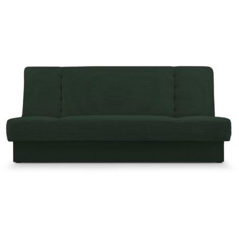 E-MEUBLES Sofa mit Schlaffunktion und Bettkasten Klappsofa Schlafsofa Clic-Clack Couch für Wohnzimmer Federkern Sofagarnitur Polstersofa Cordstoff - CYPRUS NEW - Dunkelgrun (Poso 14 + Kronos 14)