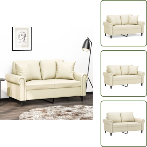 Sofá moderno - vidaXL Sofá de 2 plazas con cojines cuero sintético color crema 120 cm - Sofá con almohadones