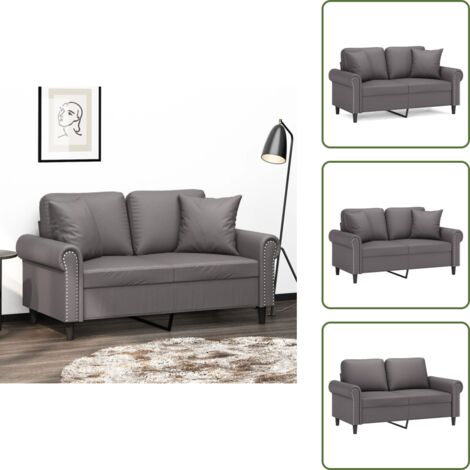 Sofá moderno - vidaXL Sofá de 2 plazas con cojines cuero sintético gris 120 cm - Sofá con almohadones