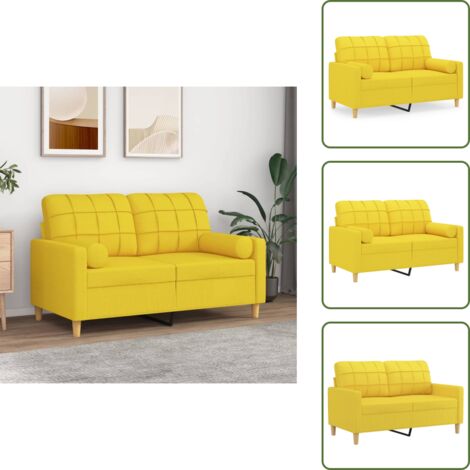 Sofá moderno - vidaXL Sofá de 2 plazas con cojines tela amarillo claro 120 cm - Sofá con almohadas