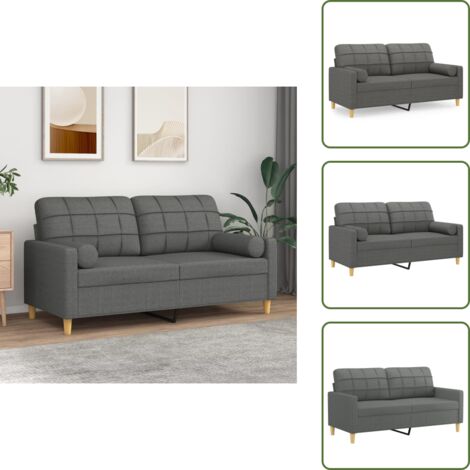 Sofá moderno - vidaXL Sofá de 2 plazas con cojines tela gris oscuro 140 cm - Sofá con almohadas