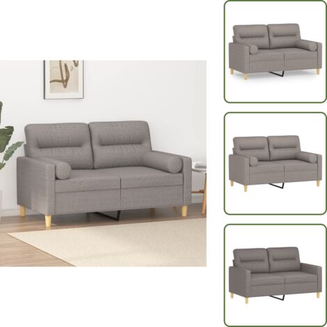 Sofá moderno - vidaXL Sofá de 2 plazas con cojines tela gris taupe 120 cm - Sofá con almohadas