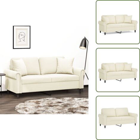 Sofá moderno - vidaXL Sofá de 2 plazas con cojines terciopelo color crema 140 cm - Sofá con almohadones