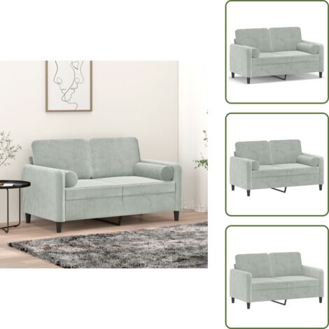 Sofá moderno - vidaXL Sofá de 2 plazas con cojines terciopelo gris claro 120 cm - Asiento cómodo