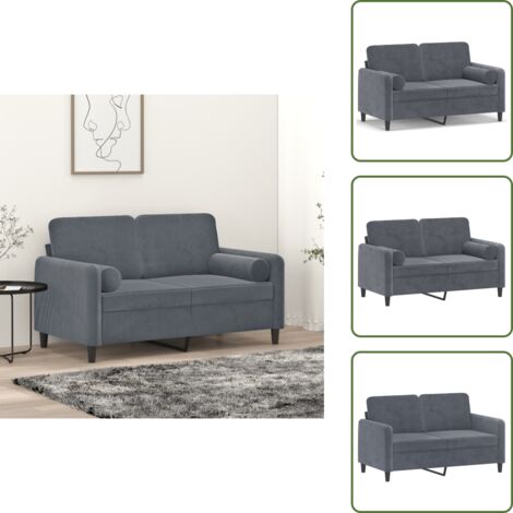 Sofá moderno - vidaXL Sofá de 2 plazas con cojines terciopelo gris oscuro 120 cm - Sofá con almohadas