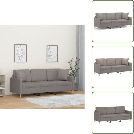 Sofá moderno - vidaXL Sofá de 3 plazas con cojines tela gris taupe 180 cm - Cojines de algodón PP