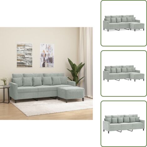 Sofá moderno - vidaXL Sofá de 3 plazas con taburete de terciopelo gris claro 180 cm - Sofá para sala