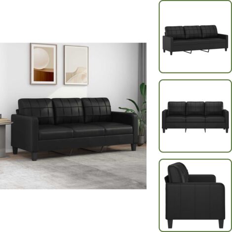 Sofá moderno - vidaXL Sofá de 3 plazas de cuero sintético negro 180 cm - Sofá de cuero sintético