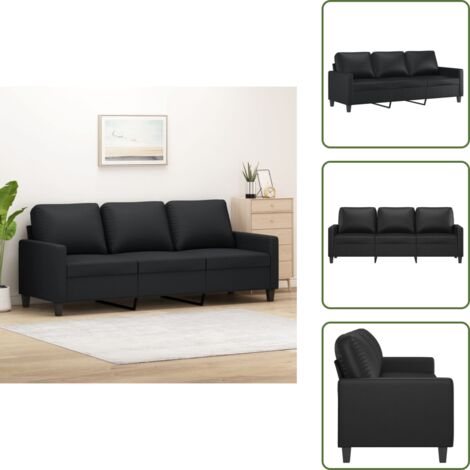 Sofá moderno - vidaXL Sofá de 3 plazas de cuero sintético negro 180 cm - Sofá para sala