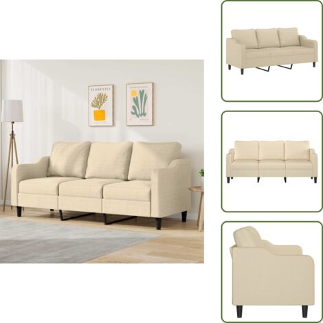Sofá moderno - vidaXL Sofá de 3 plazas de tela crema 180 cm - Sofá de metal