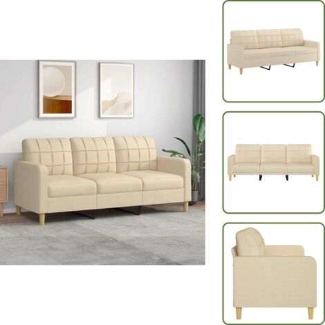 Sofá moderno - vidaXL Sofá de 3 plazas de tela crema 180 cm - Sofá de metal