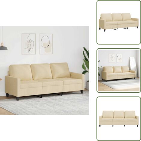 Sofá moderno - vidaXL Sofá de 3 plazas de tela crema 180 cm - Sofá de metal