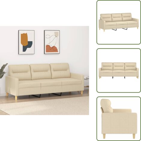 Sofá moderno - vidaXL Sofá de 3 plazas de tela crema 180 cm - Sofá de metal