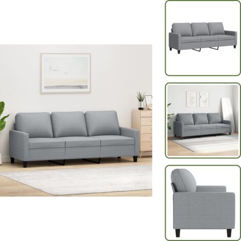 Sofá moderno - vidaXL Sofá de 3 plazas de tela gris claro 180 cm - Sofá de metal