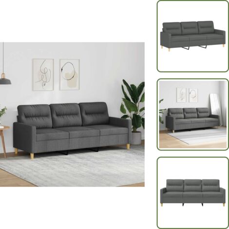 Sofá moderno - vidaXL Sofá de 3 plazas de tela gris oscuro 180 cm - Sofá de metal