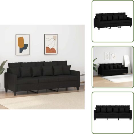 Sofá moderno - vidaXL Sofá de 3 plazas de tela negro 180 cm - Sofá de metal