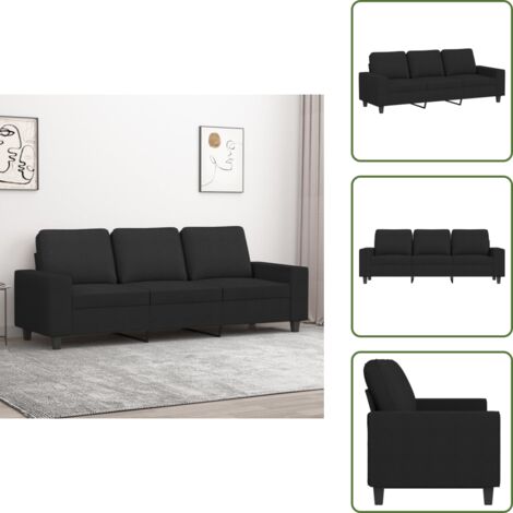 Sofá moderno - vidaXL Sofá de 3 plazas de tela negro 180 cm - Sofá de sala