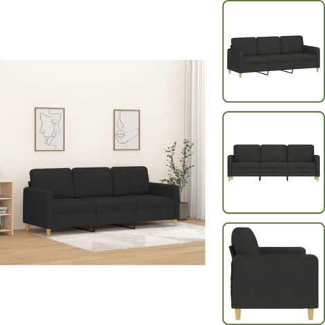 Sofá moderno - vidaXL Sofá de 3 plazas de tela negro 180 cm - Sofá para sala