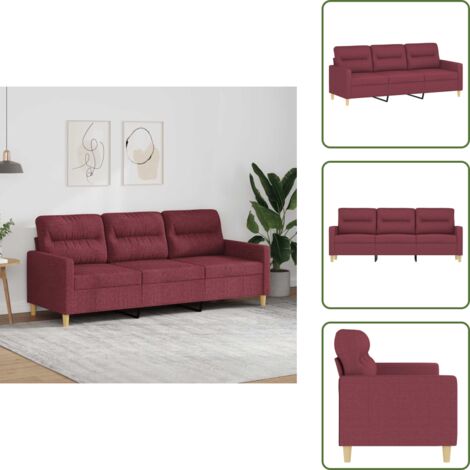 Sofá moderno - vidaXL Sofá de 3 plazas de tela rojo tinto 180 cm - Sofá de metal