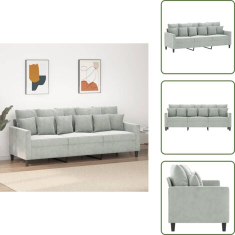 Sofá moderno - vidaXL Sofá de 3 plazas terciopelo gris claro 180 cm - Sofá de sala